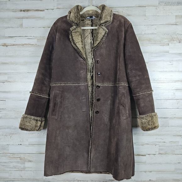 Express Jackets & Blazers - Vintage Y2K EXPRESS Penny Lane Coat Brown Suede Leather Faux Sherpa Lined Size M
